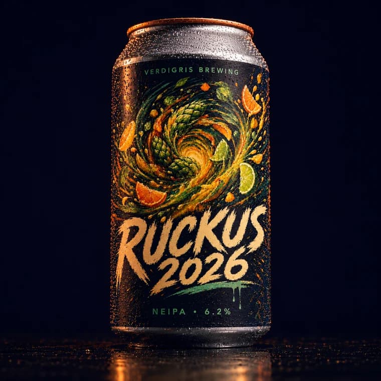 Ruckus 2026 by Verdigris Brewing, fictional demonstration artwork